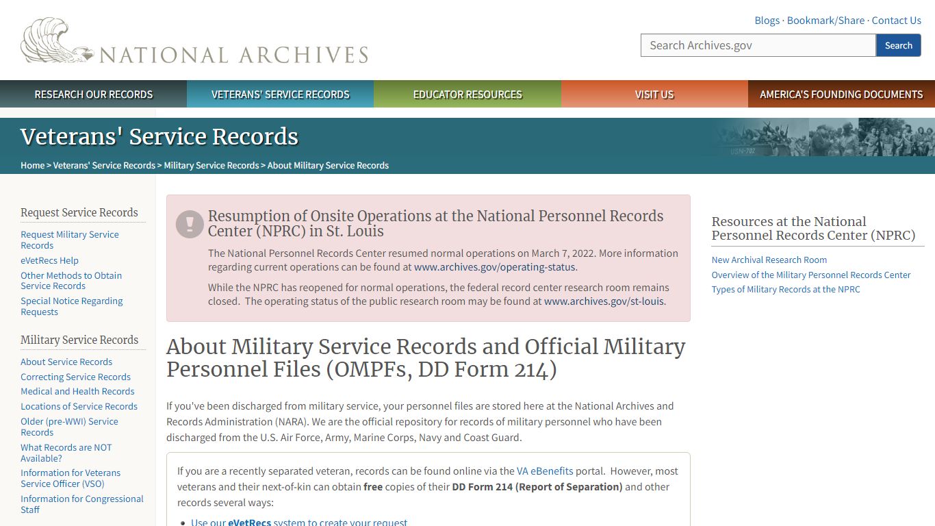 About Military Service Records and Official Military Personnel Files ...